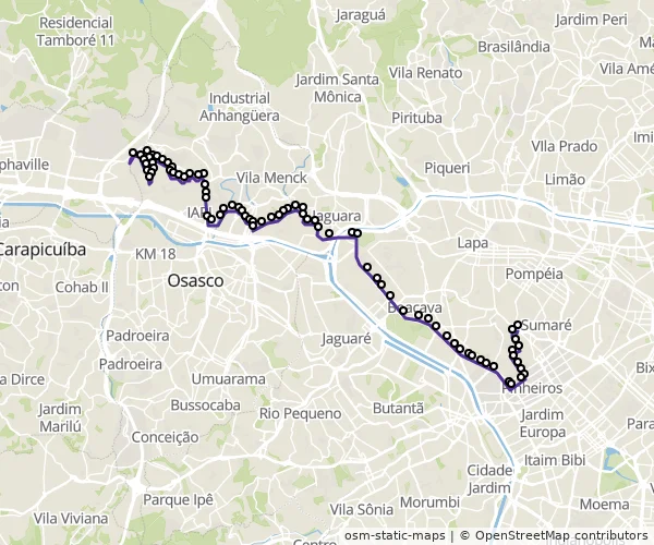 Mapa do itinerário da linha