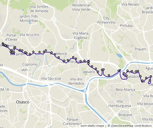 Mapa do itinerário da linha