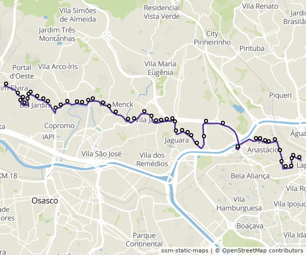 Mapa do itinerário da linha