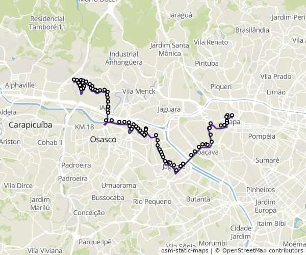 Mapa do itinerário da linha