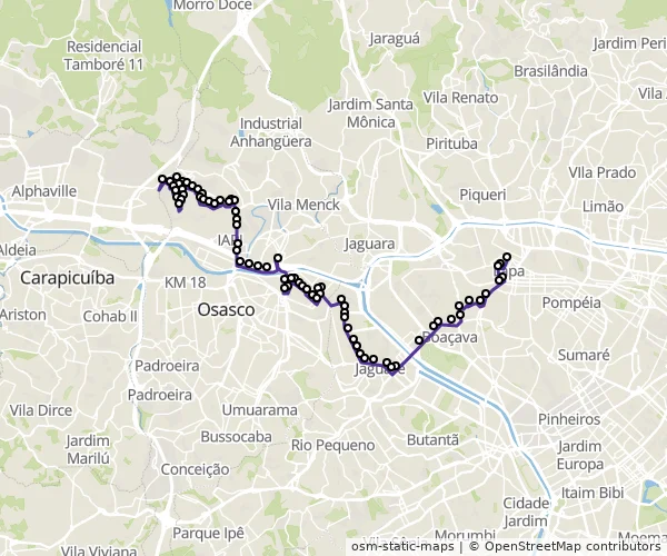 Mapa do itinerário da linha