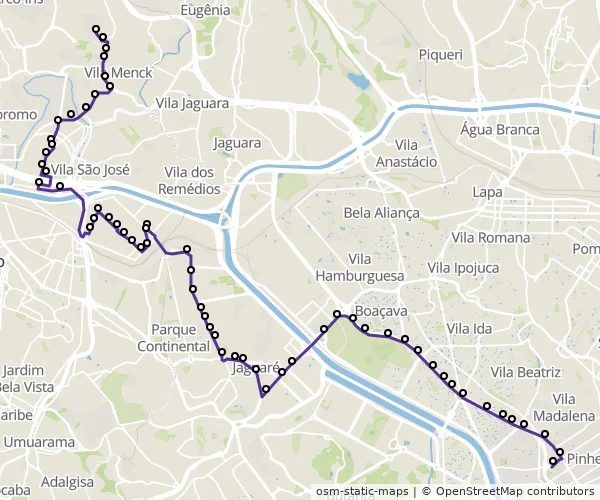 Mapa do itinerário da linha