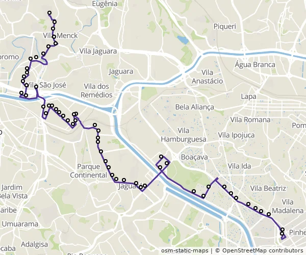 Mapa do itinerário da linha