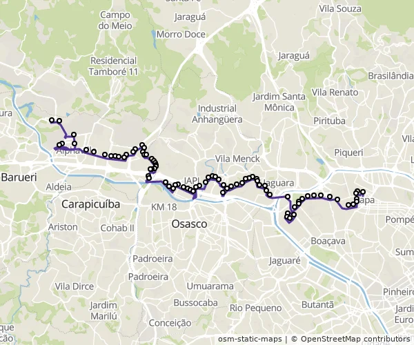 Mapa do itinerário da linha