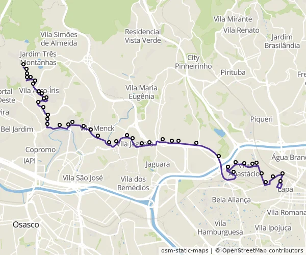 Mapa do itinerário da linha
