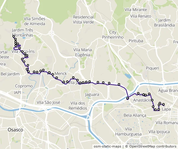 Mapa do itinerário da linha