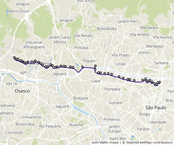 Mapa do itinerário da linha
