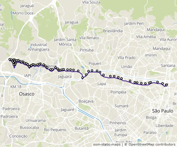 Mapa do itinerário da linha