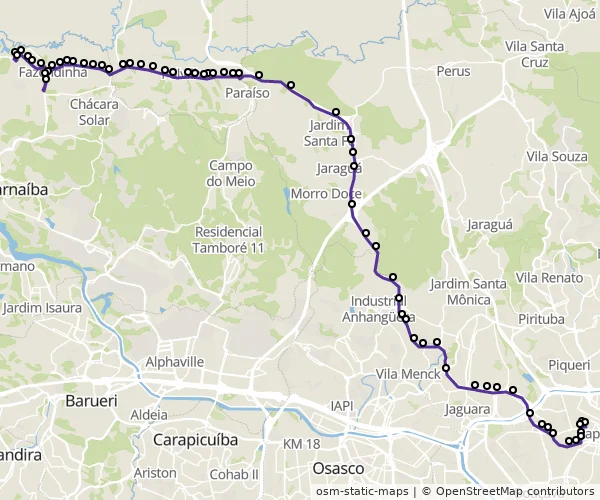 Mapa do itinerário da linha