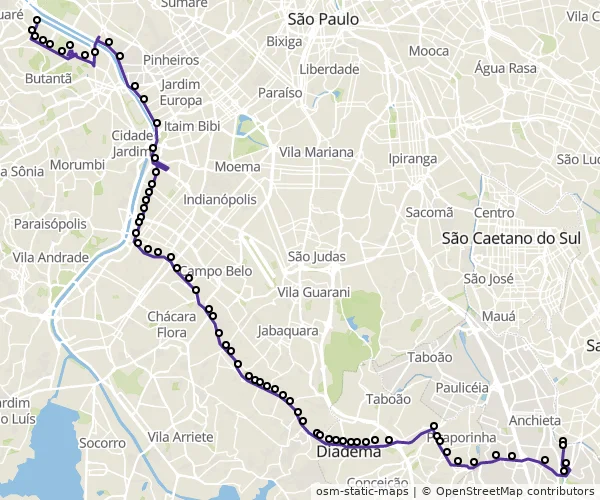 Mapa do itinerário da linha