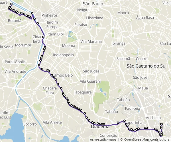 Mapa do itinerário da linha