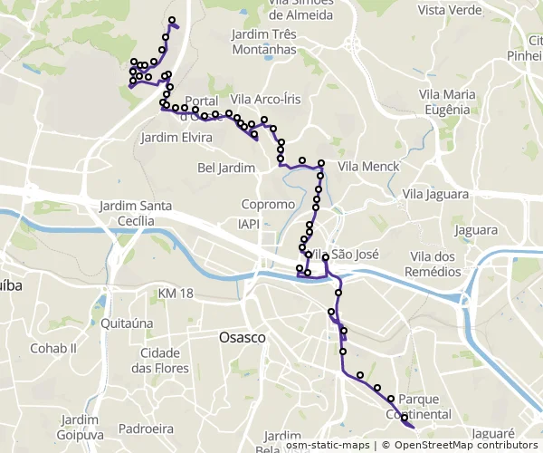 Mapa do itinerário da linha