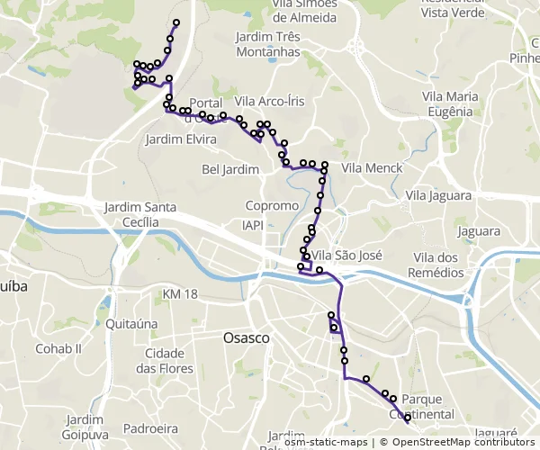 Mapa do itinerário da linha