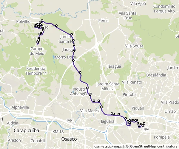 Mapa do itinerário da linha