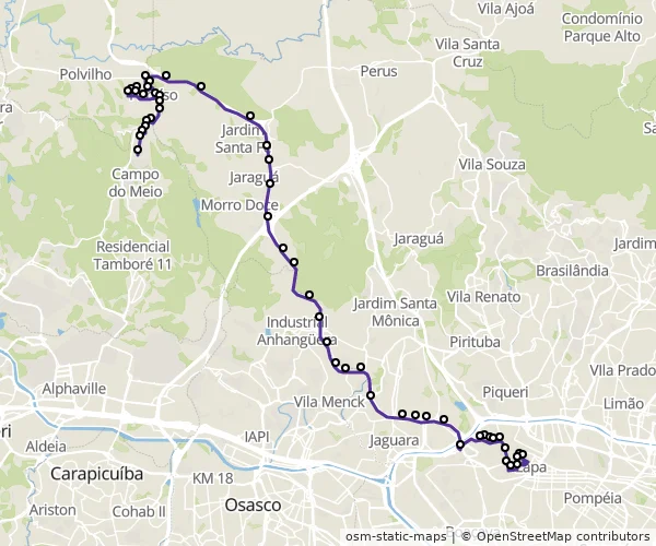 Mapa do itinerário da linha
