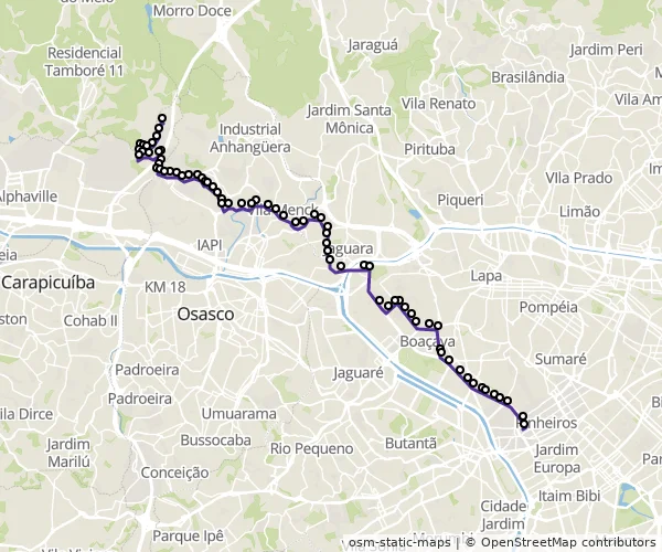 Mapa do itinerário da linha