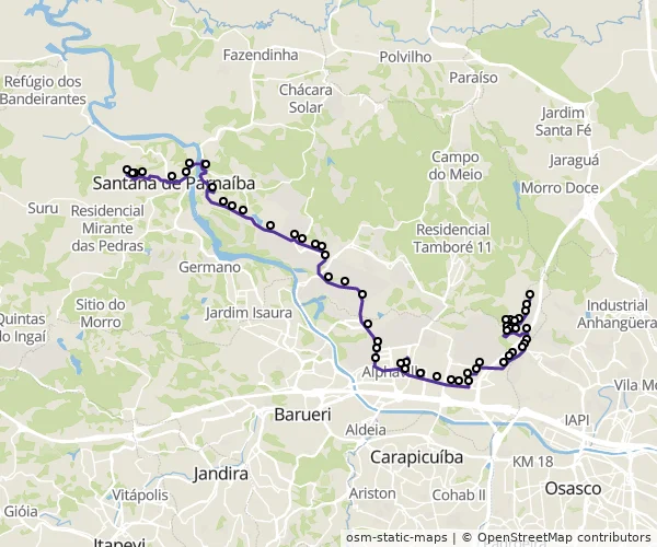 Mapa do itinerário da linha