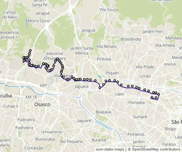 Mapa do itinerário da linha