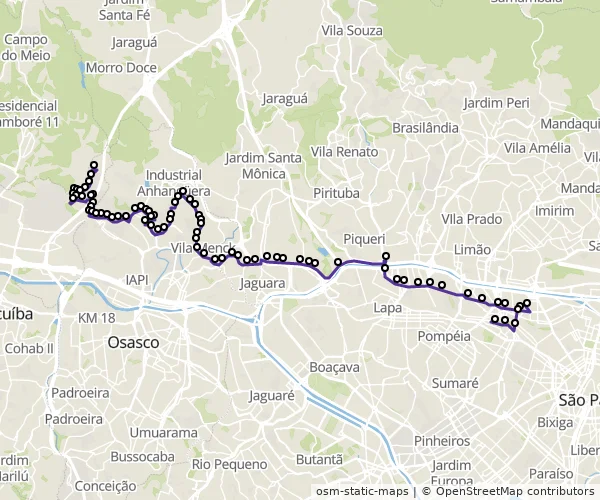 Mapa do itinerário da linha