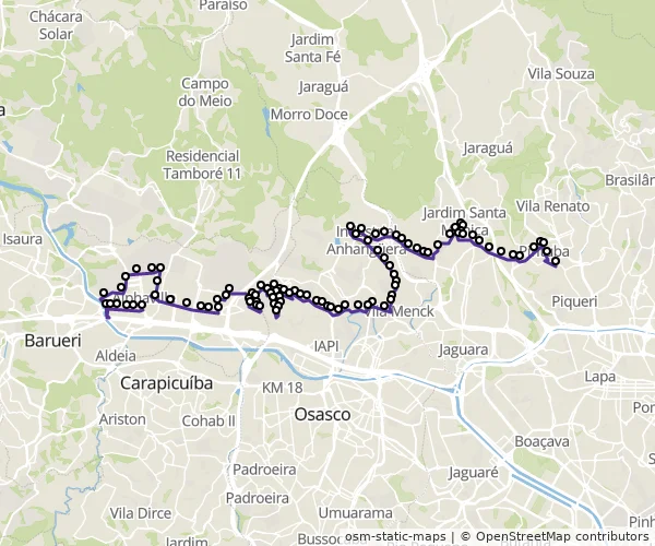 Mapa do itinerário da linha