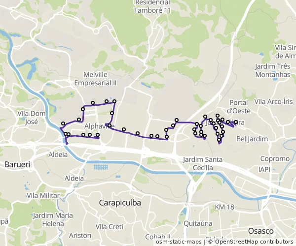 Mapa do itinerário da linha