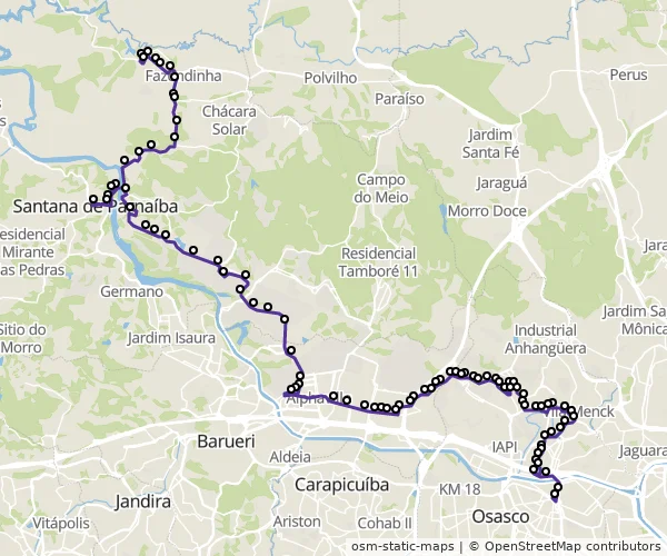 Mapa do itinerário da linha