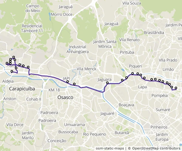 Mapa do itinerário da linha