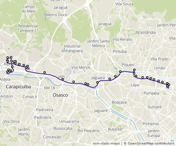 Mapa do itinerário da linha