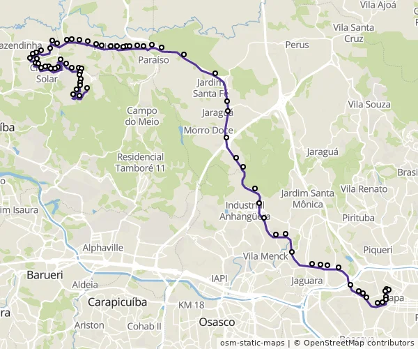 Mapa do itinerário da linha