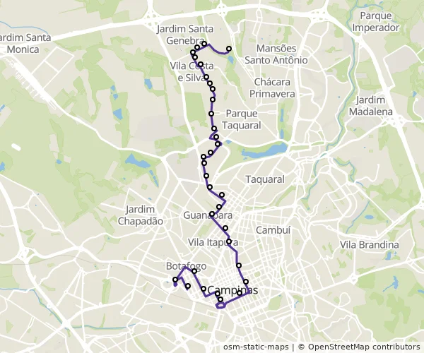 Mapa do itinerário da linha