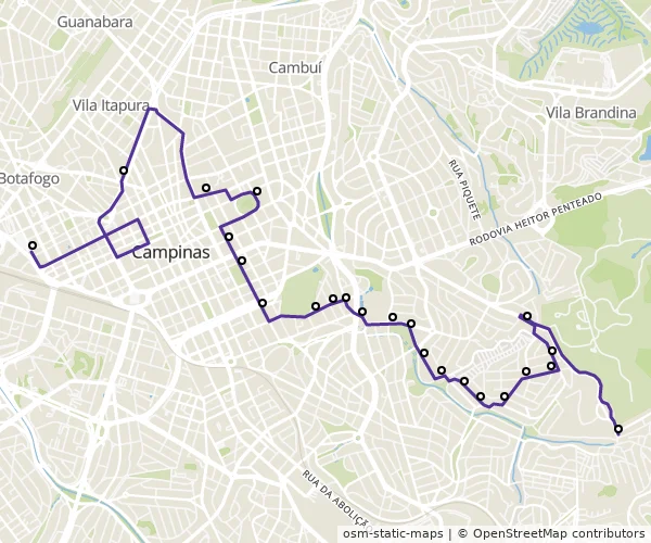 Mapa do itinerário da linha