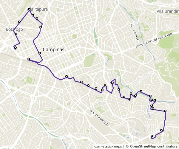 Mapa do itinerário da linha