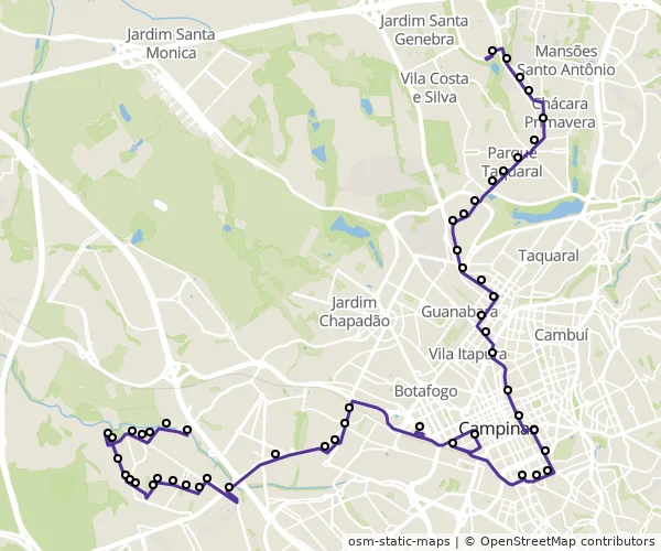 Mapa do itinerário da linha