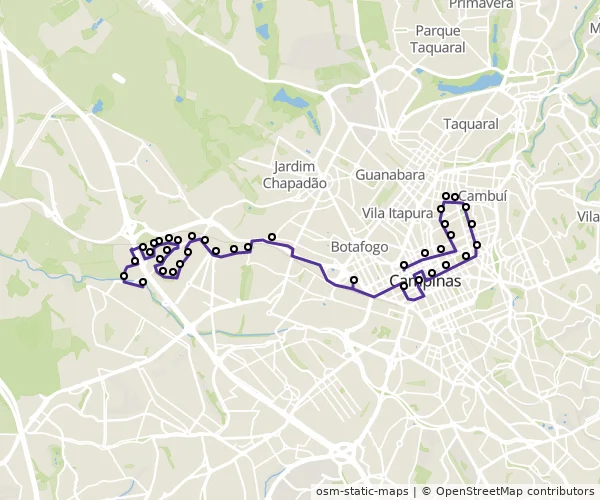 Mapa do itinerário da linha