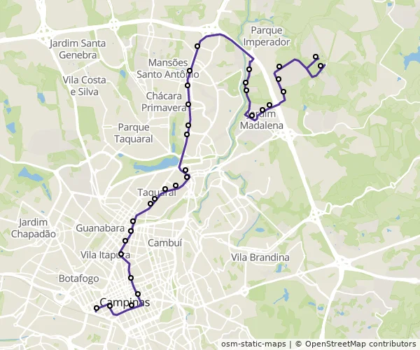 Mapa do itinerário da linha