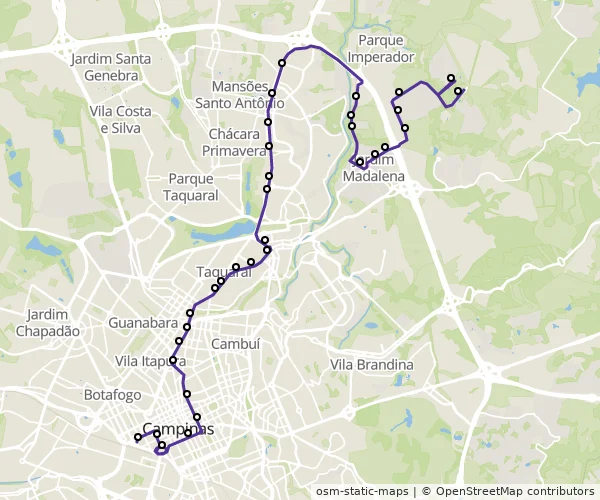 Mapa do itinerário da linha