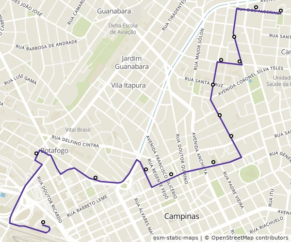 Mapa do itinerário da linha