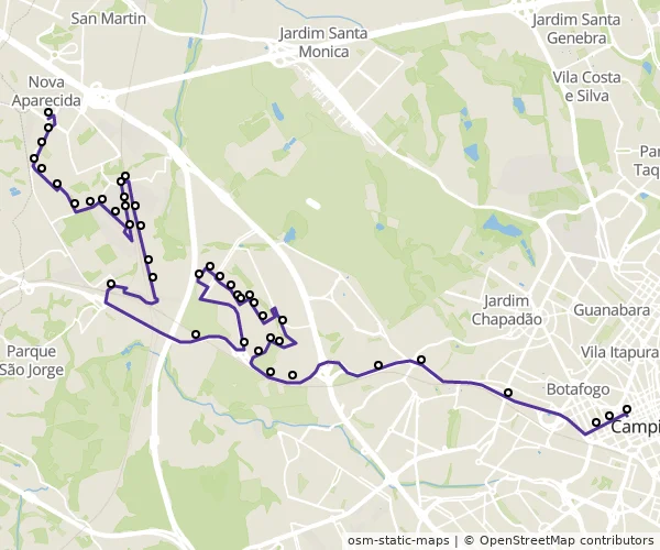 Mapa do itinerário da linha