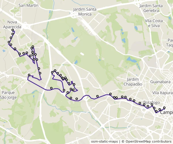 Mapa do itinerário da linha