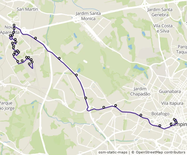 Mapa do itinerário da linha