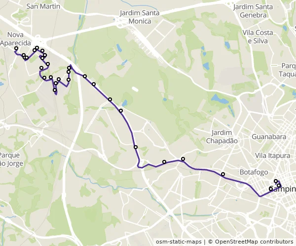 Mapa do itinerário da linha
