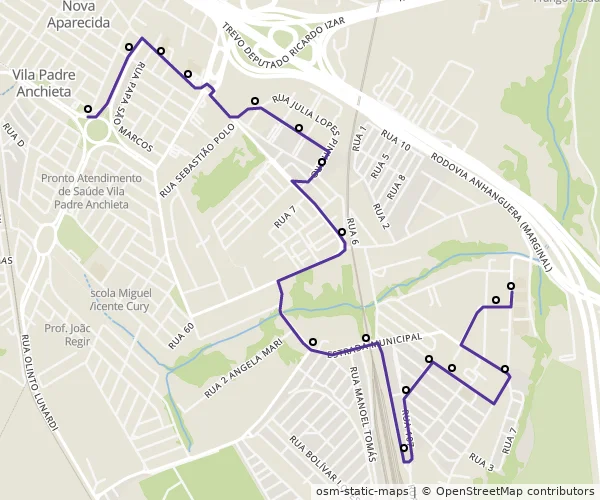 Mapa do itinerário da linha