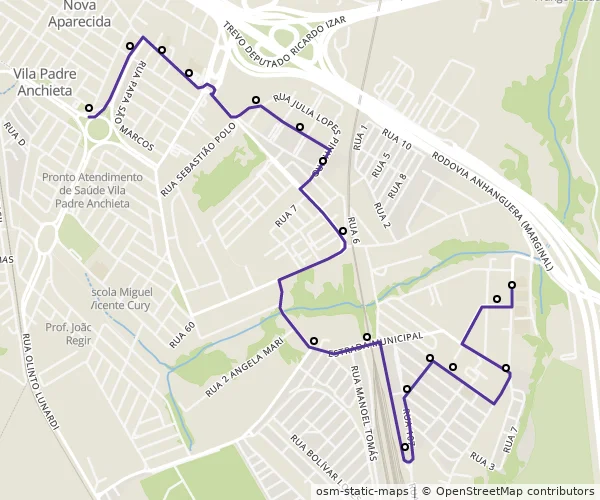 Mapa do itinerário da linha