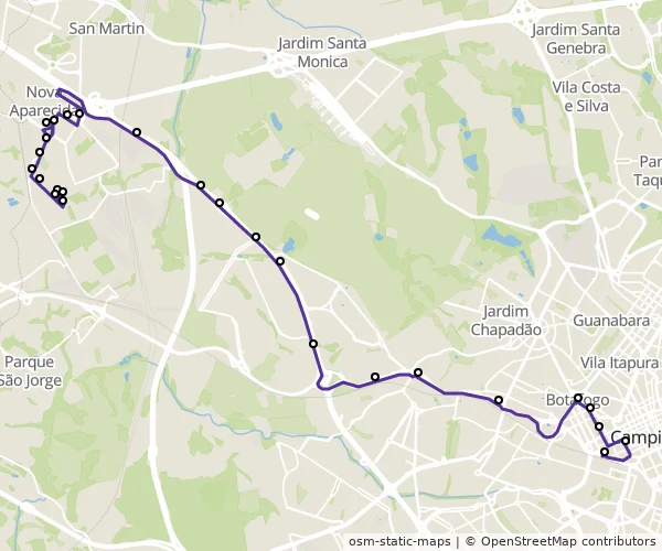 Mapa do itinerário da linha