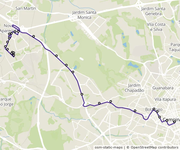 Mapa do itinerário da linha