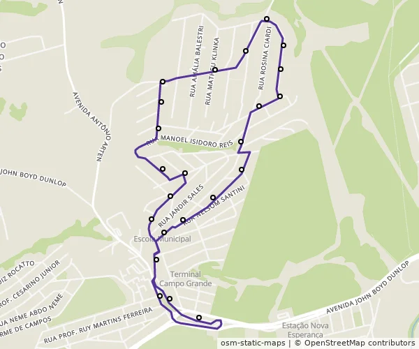 Mapa do itinerário da linha