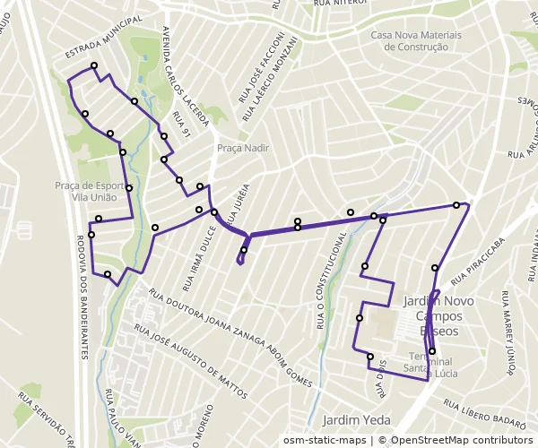 Mapa do itinerário da linha
