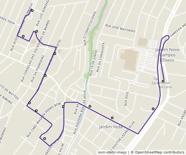 Mapa do itinerário da linha