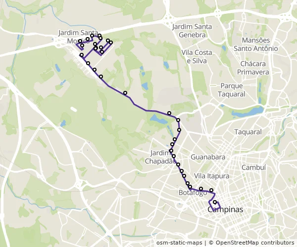Mapa do itinerário da linha