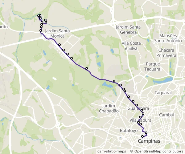 Mapa do itinerário da linha